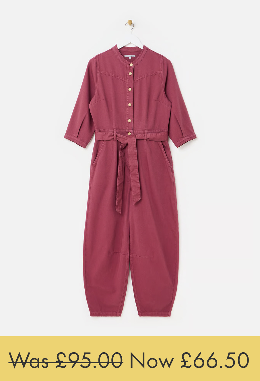Grape Button Up Tie Waist Denim Jumpsuit